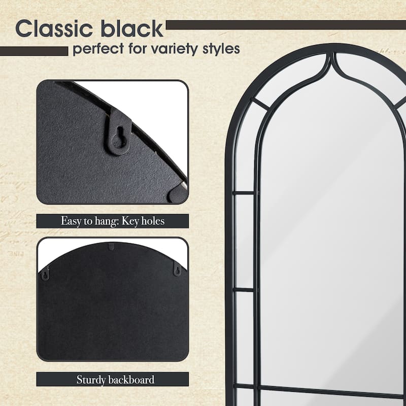 Glitzhome 33"H Modern Arched Black Metal Decorative Wall Mirror Bathroom Living Room - 33"