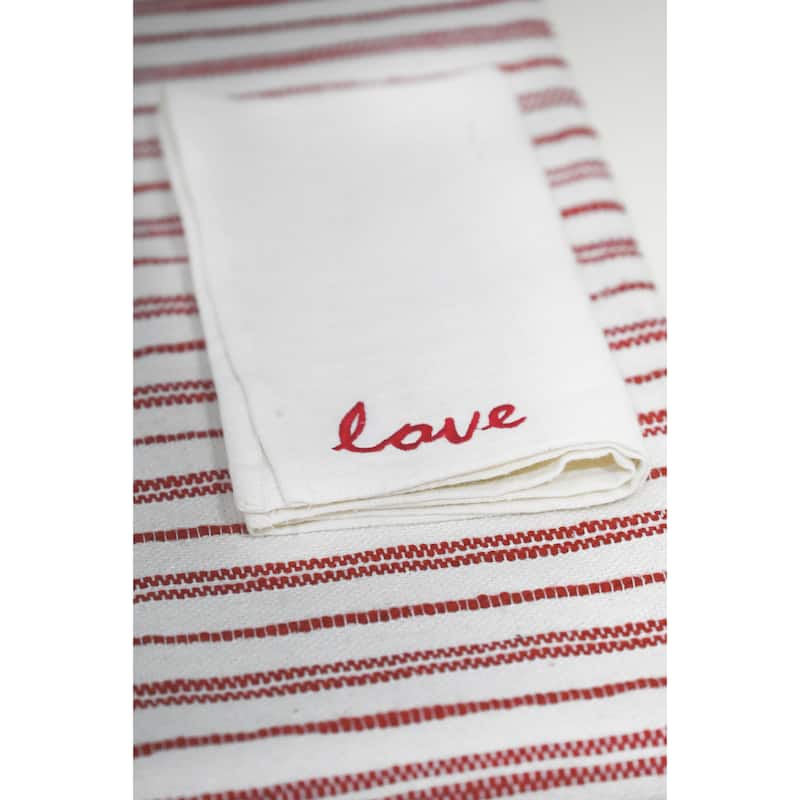 Vibhsa Cotton Napkins set of 4 for Dining Table Red Love Embroidered 20"x20"