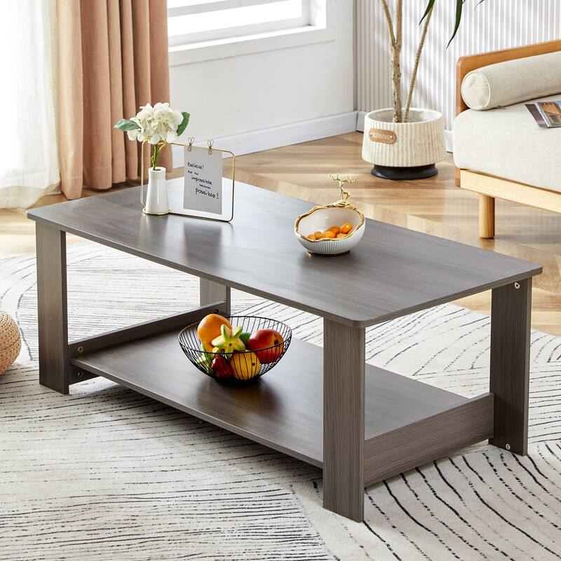 Modern and practical walnut textured coffee tables. The double layered coffee table is made of MDF material