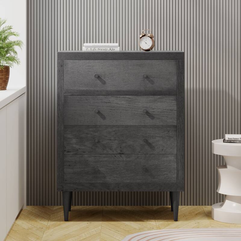 4-Drawer Vertical Chest with Metal Handle, Metal Frame and Wood Top for Bedroom