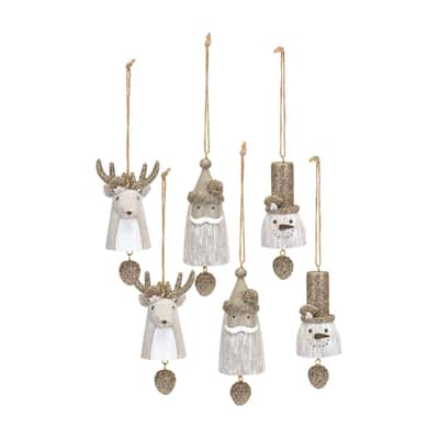 Santa/Snowman/Deer Bell Ornament (Set of 6)