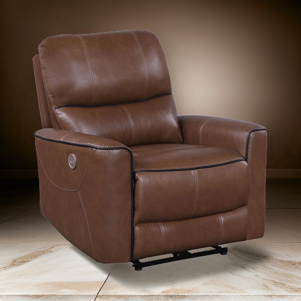 Lima Power Recliner Chair, Brown Faux Leather, USB Port, Foam Cushions