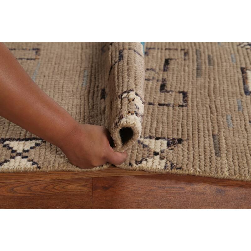 Brown Moroccan Oriental Area Rug Handmade Wool Carpet - 5'0"x 8'11"