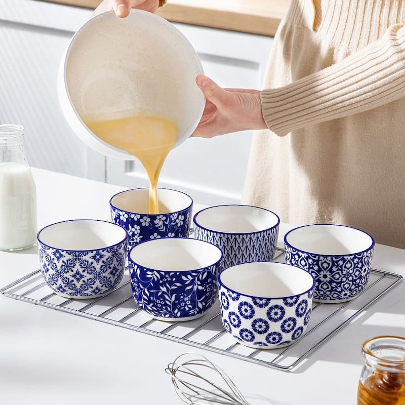 vancasso SELENE 6-Piece Blue White Floral Porcelain Ramekins Set