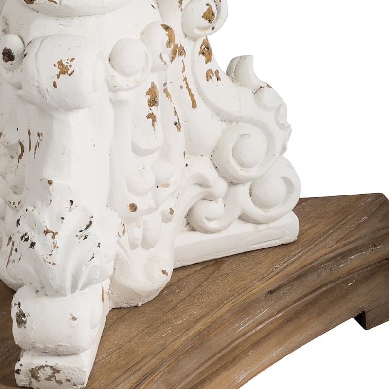 Round Pedestal Side Table with Carved Base Fir Wood Construction