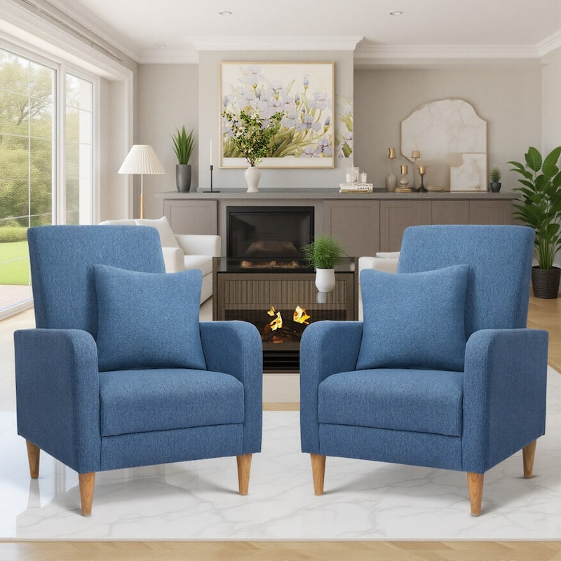 RENEWLINE Modern Accent Chair with Pillow & Walnut Legs - Lounge Seat for Living Room, Compact Design - Blue-Fabric