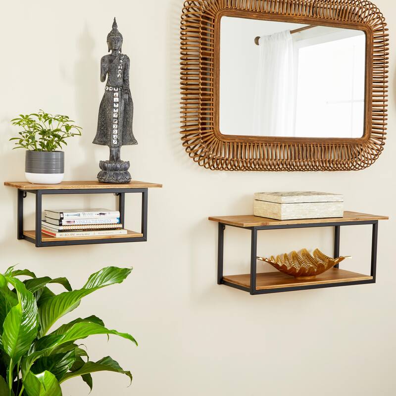Metal 4 Shelves Wall Shelf - Set of 2 Brown - Roche River Decor