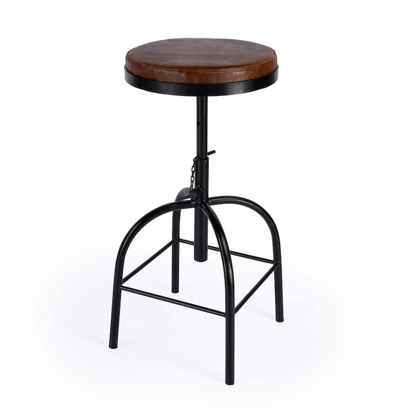 Clyde Black Leather Adjustable Bar Stool - Brown