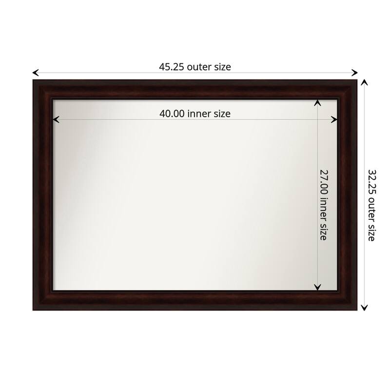 Coffee Bean Brown Framed Non-Beveled Custom Wall Mirror, Bathroom Vanity Mirror - Outer Size: 45.25 x 32.25