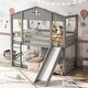 preview thumbnail 1 of 16, Twin Over Twin House Bunk Bed with Convertible Slide and Ladder, Detachable into Two Twin Beds - Fun Playhouse Design for Kids Gray