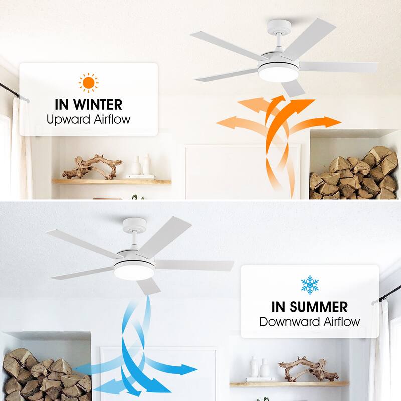 48" Modern White Bedroom Smart LED Ceiling Fan with Remote and App