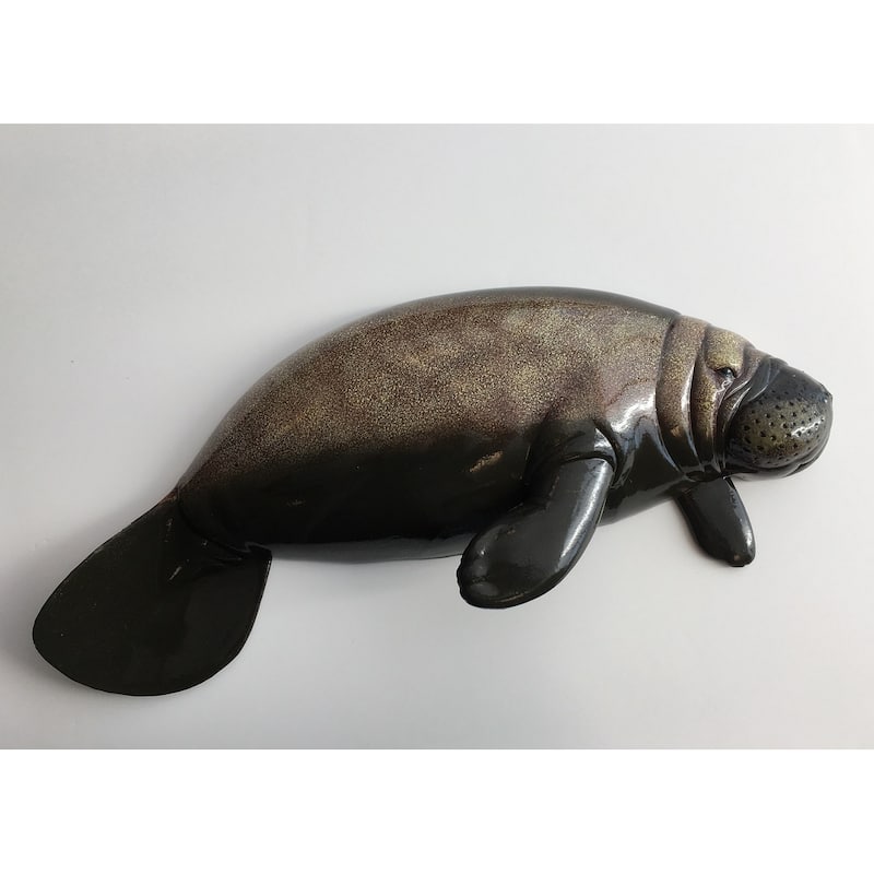 Manatee Ocean Animal Sea Cow 18 Inch Coastal Wall Plaque Two Dimensional - Gray
