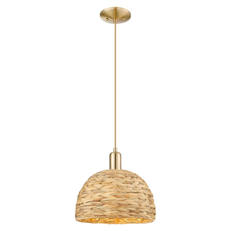 Innovations Lighting Endless Possibilities Arcadia - Woven Rattan - 1 Light 12" Cord Hung Mini Pendant - Champagne Bronze