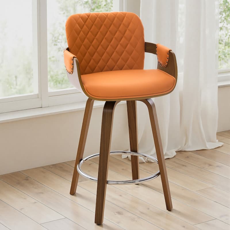 26-Inch Upholstered Swivel Counter Height Bar Stool with Armrests - 36.6"H x19.5"W x 21.3"D