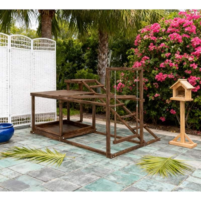 GDFStudio - Outdoor Wooden Chicken Activity Play Set with Swing, Ladder & Platforms, Multi-Level Poultry Enrichment Shelf