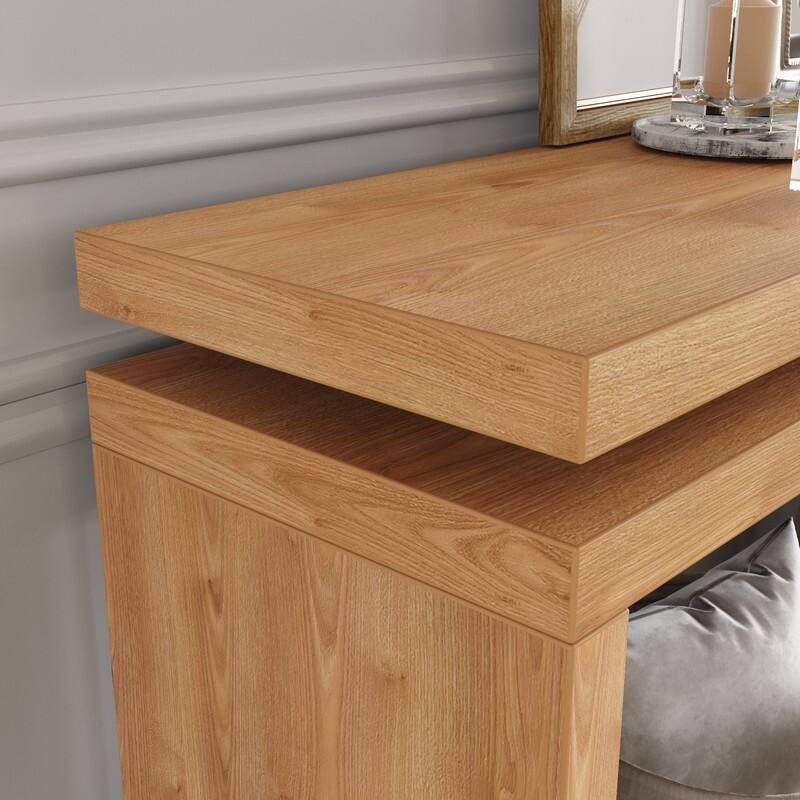 60'' Farmhouse Console Table - Retro Wooden Entryway Table with Double Board Suspension Design, Solid Wood & MDF, Sofa Table