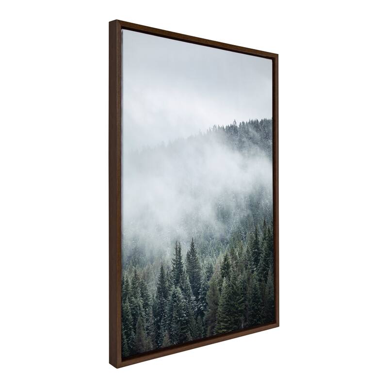 Kate and Laurel Sylvie Evergreens In Fog Framed Canvas by Emiko and Mark Franzen of F2Images - 23x33 - Brown