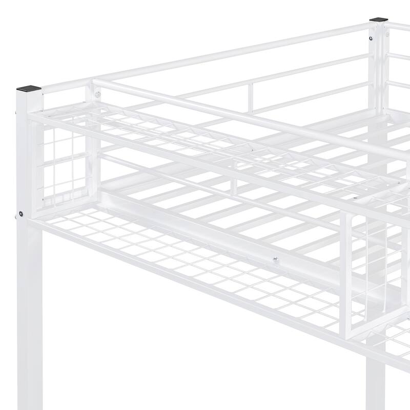 Twin Size Metal Loft Bed with Upper Grid Storage Shelf and Lateral Storage Ladder