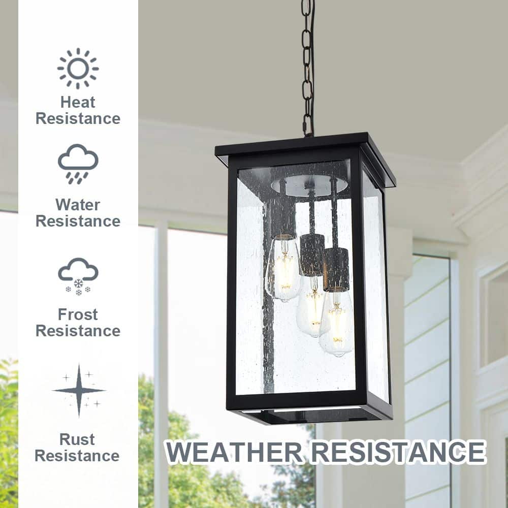 Outdoor Pendant Light Fixture, Exterior Chandelier Hanging Lantern for Front Porch, Anti-Rust Waterproof Farmhouse Ceiling Lamp
