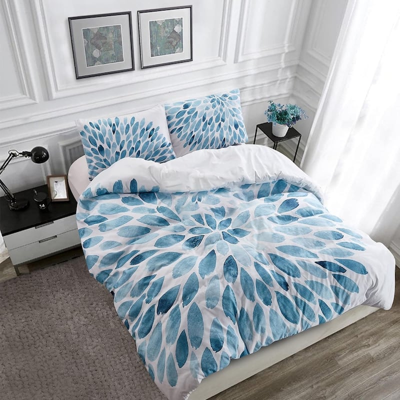 Style Quarters 100% Polyester Duvet Covers Blue Peacock Feather Floral Duvet Cover