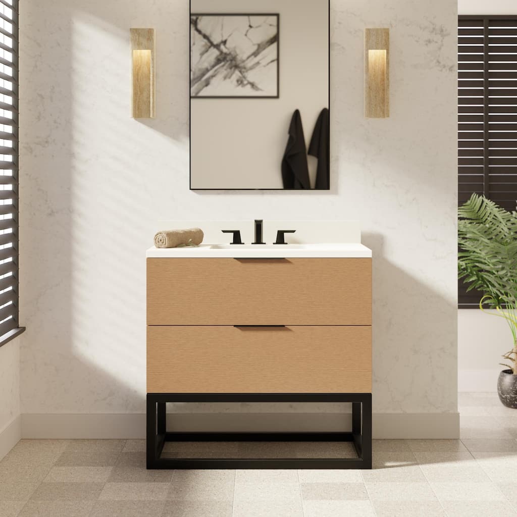 KitchenBathCollection Mia 36" Bathroom Vanity with Matte White Top