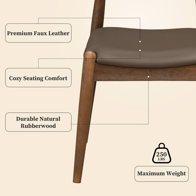 Set of 2 Rubberwood Dining Chairs, Ergonomic Backrest & Faux Leather Upholstery