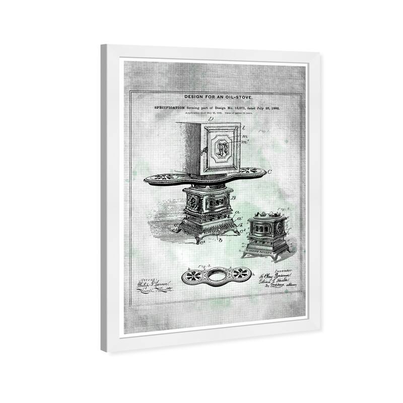 Wynwood Studio Prints Food and Cuisine Design for an Oil-Stove 1882 Black and Off-white Industrial Wall Art Canvas Print