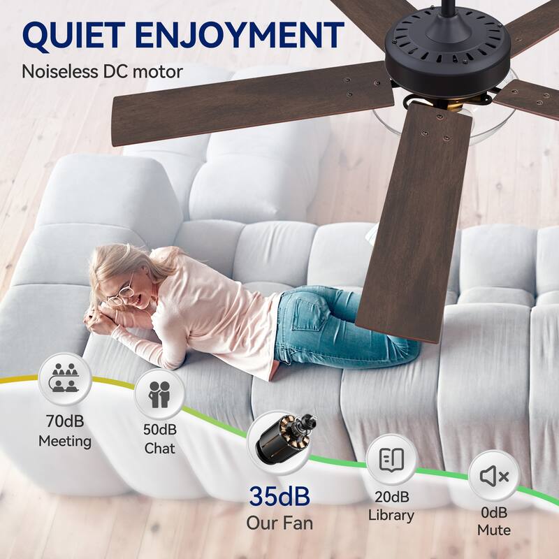 52" Reversible 5-Blade Glass Shade Ceiling Fan with Light and Remote