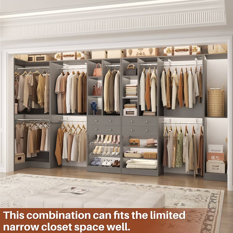 Set of 4 U-Shaped Closet Organizer System with Wood Drawers, Amoire Wardrobe with Shoe Racks