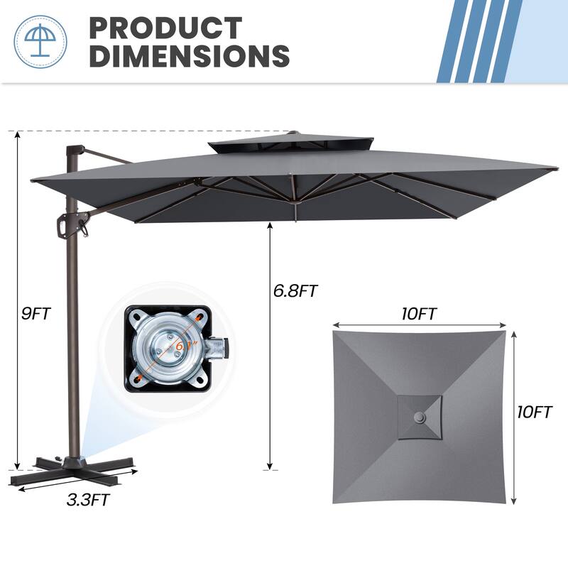 Outdoor 10FT Square Adjustable Offset Cantilever Patio Umbrella