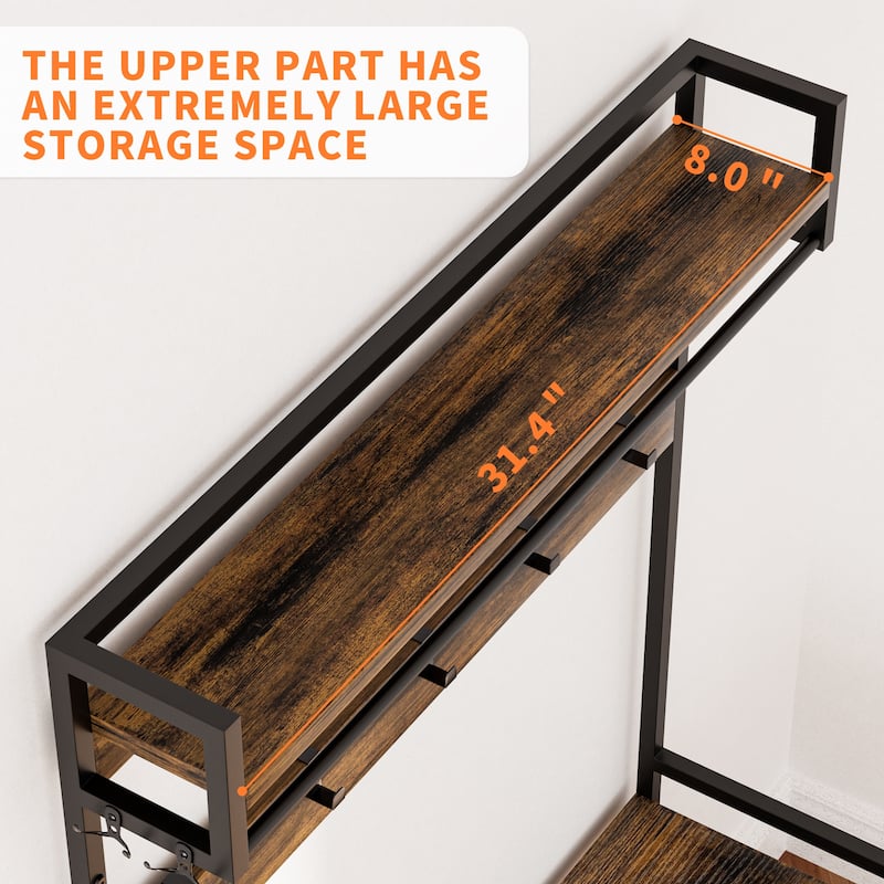 Anmytek 33.1 Inch Wide Hall Tree Entryway Bench with Shoe Storage Shelves Garment Racks 23 Hooks and 2 Movable Drawers