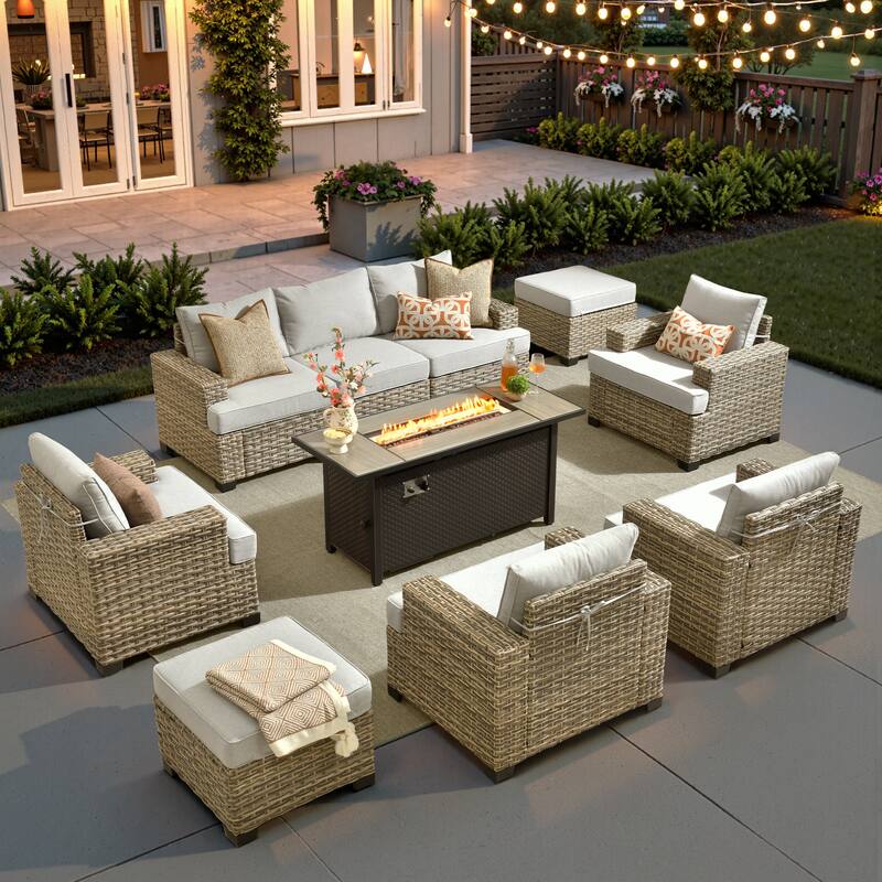 XIZZI 10-piece Outdoor Patio Furniture Sectional Set with Fire Table - Grey