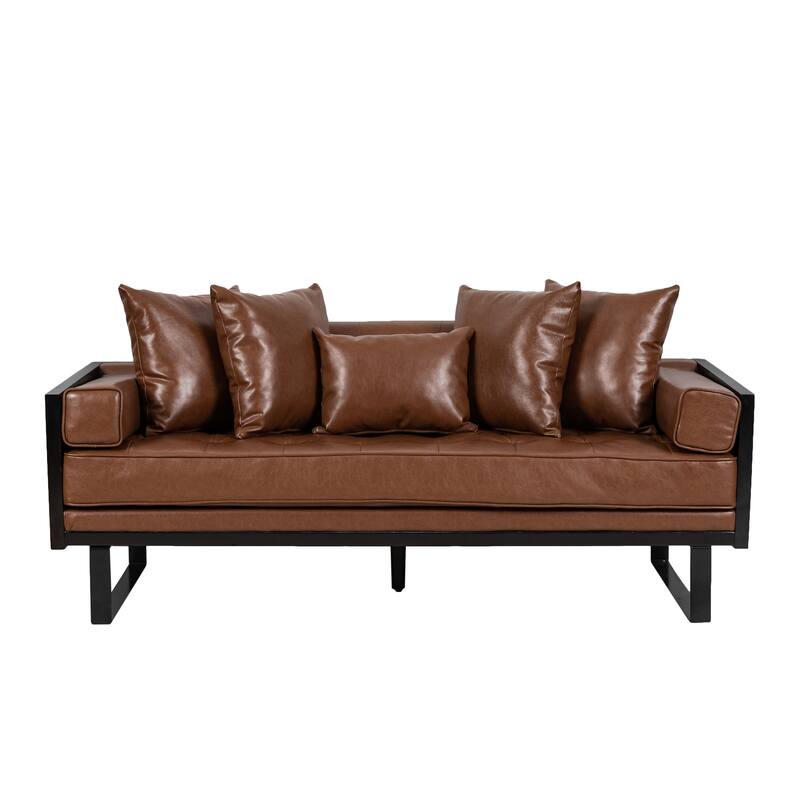 Contemporary Oversize PU Upholstered Loveseat with Pillows