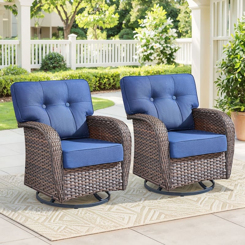 Gymojoy Wide T-Shaped High Back Swivel Glider Chairs Set with 5-inch Cusion for Patio & Balcony