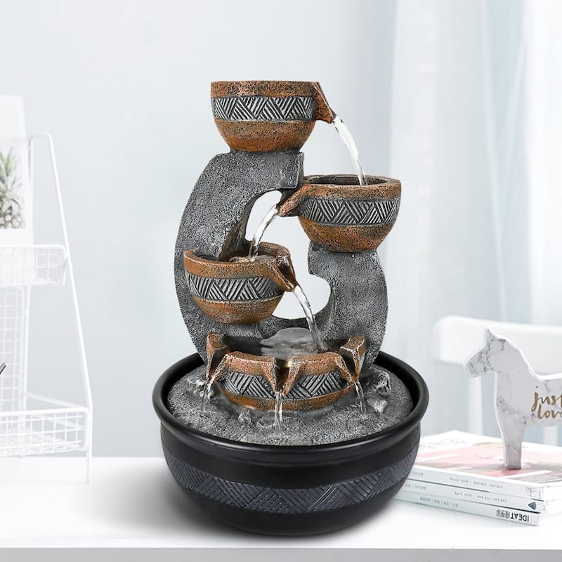 Tabletop Water Fountain Indoor Fountain for Home Office Decor w/Lights - grey