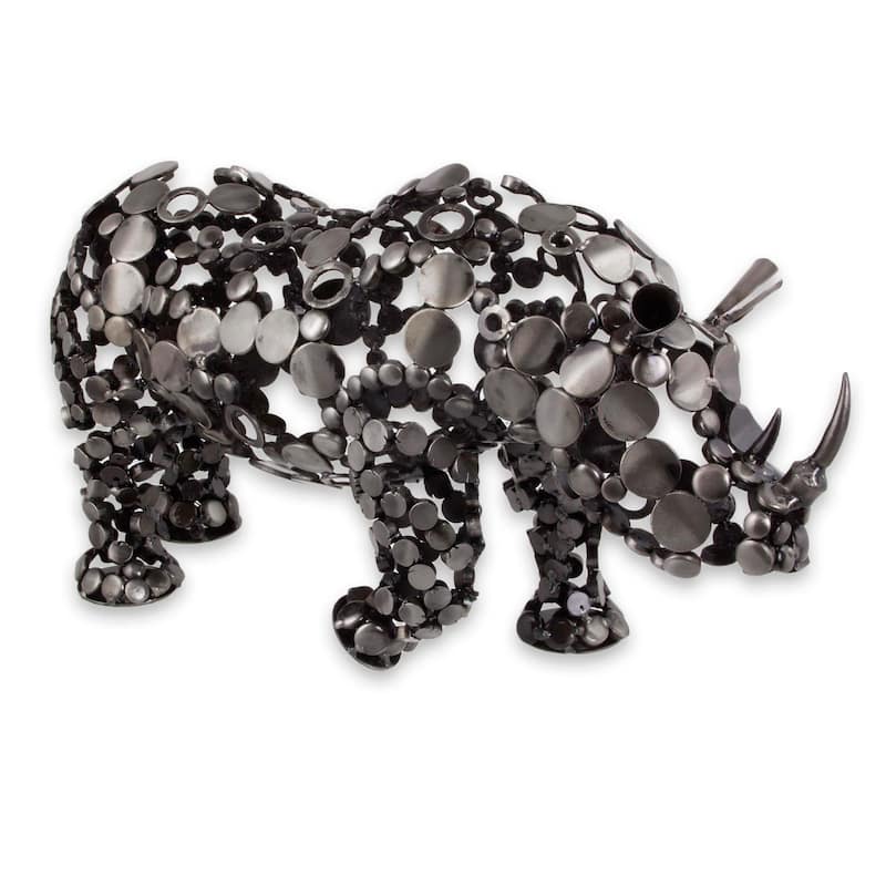 Novica Handmade Rustic Rhino Upcycled Metal Sculpture