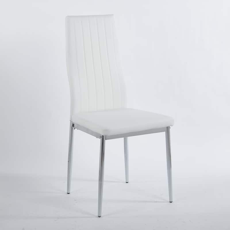 GDFStudio - Mapleton Mid-Century Modern Glass Top Dining Table Set with Sculptural Metal Base and Upholstered Chairs