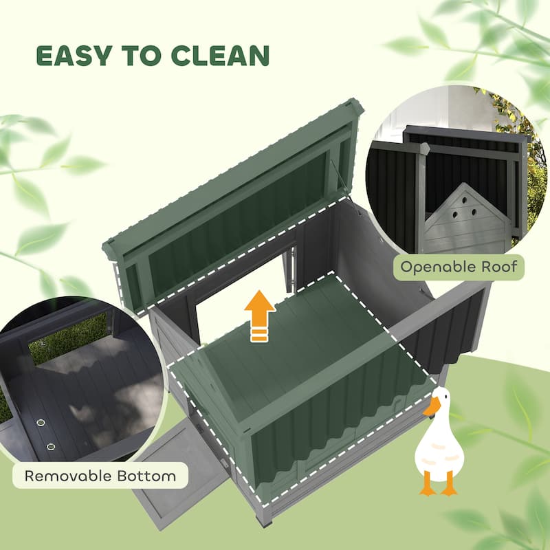 PawHut Duck Coop, Wooden Duck House, Outdoor Small Animal House with Openable Roof, Double Doors, Removable Base