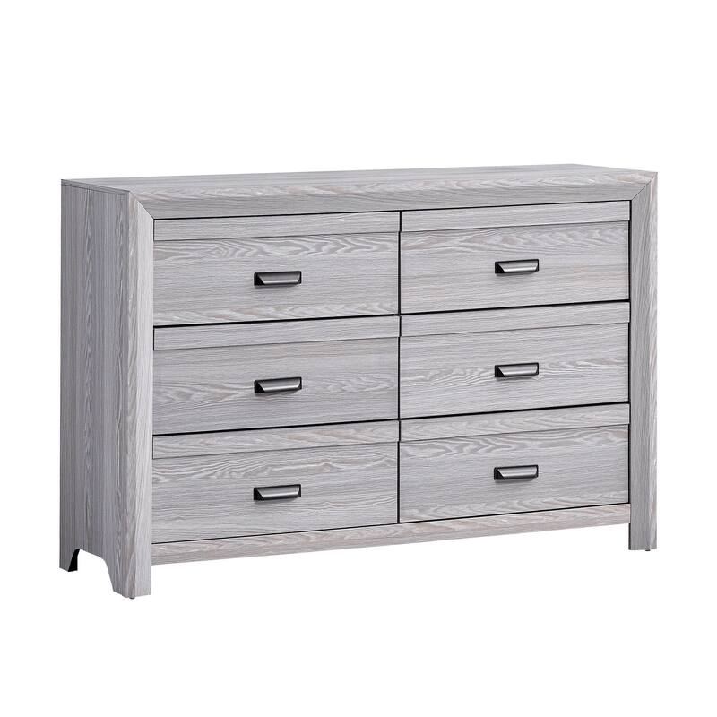 Laide Wide Dresser with 6 Drawers, Cup Handles, Gray Driftwood Veneer