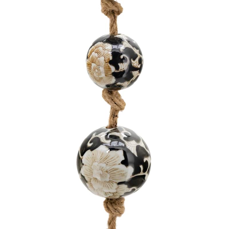 74" Long Porcelain Tsugo Ball Garland in Black and White "Chihiro" - 4" x 4" x 74"