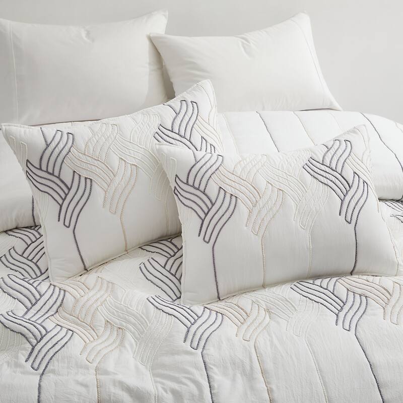 All Season Rope Embroidery Comforter Set, Elegant Quilted Down Alternative Bedding Set