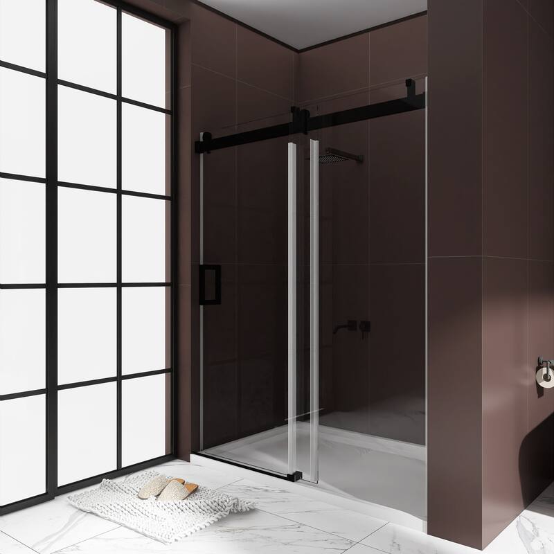 60"/ 72" Single Sliding Frameless Shower Door With Buffer - 60''76'' - Matte Black