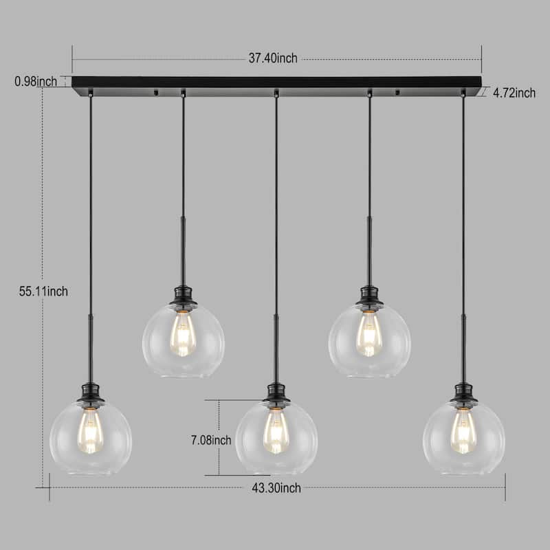 Starsky 3/5 Light Modern Linear Chandelier Cluster Kitchen Island Light with Glass Globe Shade