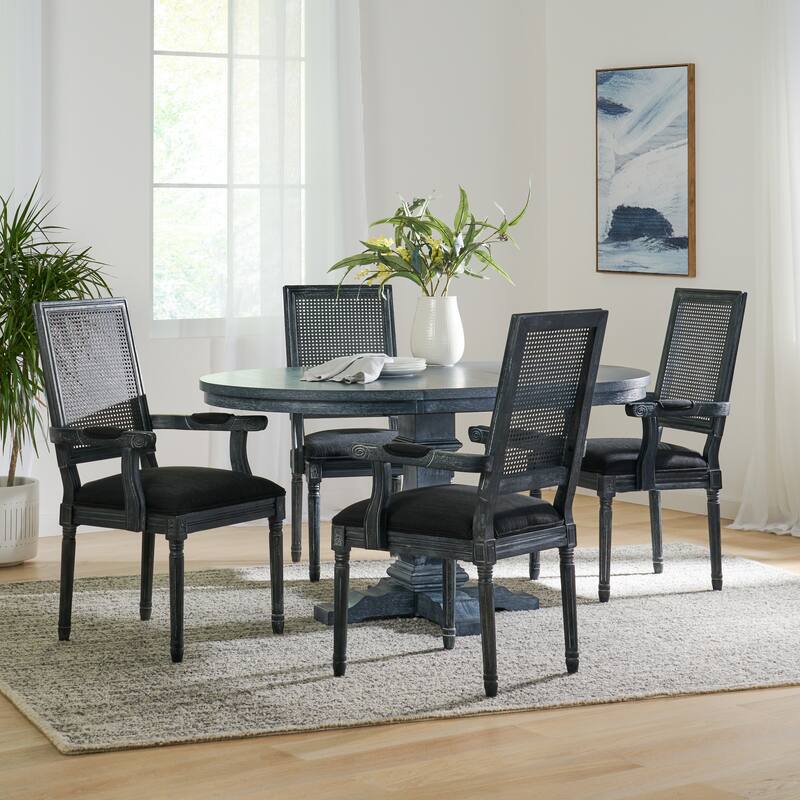 Maria Fabric and Rubberwood Dining Set by Christopher Knight Home - Gray/ Black
