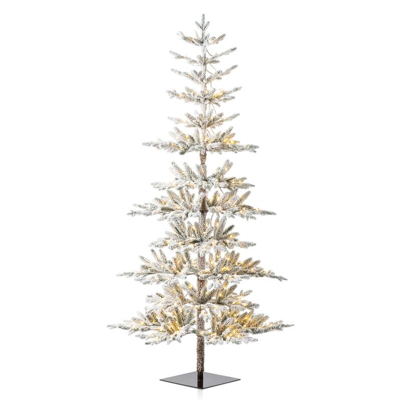 Glitzhome 6ft/7ft/9ft Deluxe Pre-Lit Flocked Slim Fir Artificial Christmas Tree with Warm White Lights