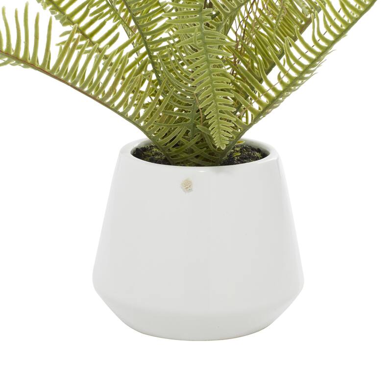 Faux Foliage Fern Artificial Plant with Realistic Leaves and White Ceramic Pot - Green - Roche River Decor