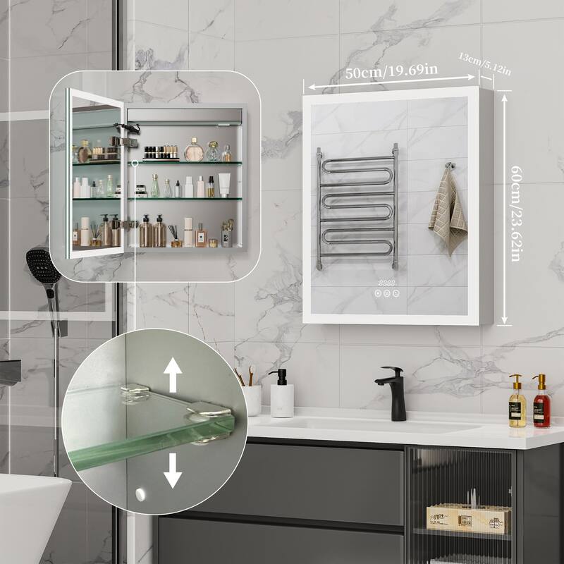 Mildewproof Aluminum Frame Bathroom Mirror Medicine Cabinet with Socket, Bluetooth Player