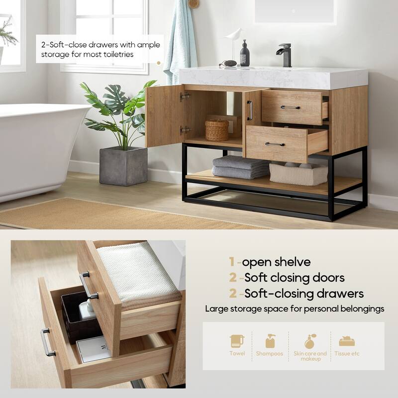 Alistair 42" Single Vanity with White Grain Stone Top without Mirror