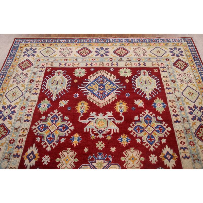 Hand Knotted Oriental 100% Wool Carpet Traditional Geometric Red Kazak Area Rug - 9' 11'' X 6' 5''