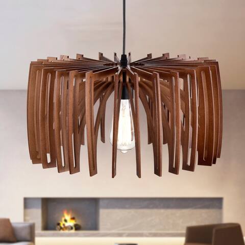 Carina Dark Wood Grain 1-Light Drum Cage Pendant Light